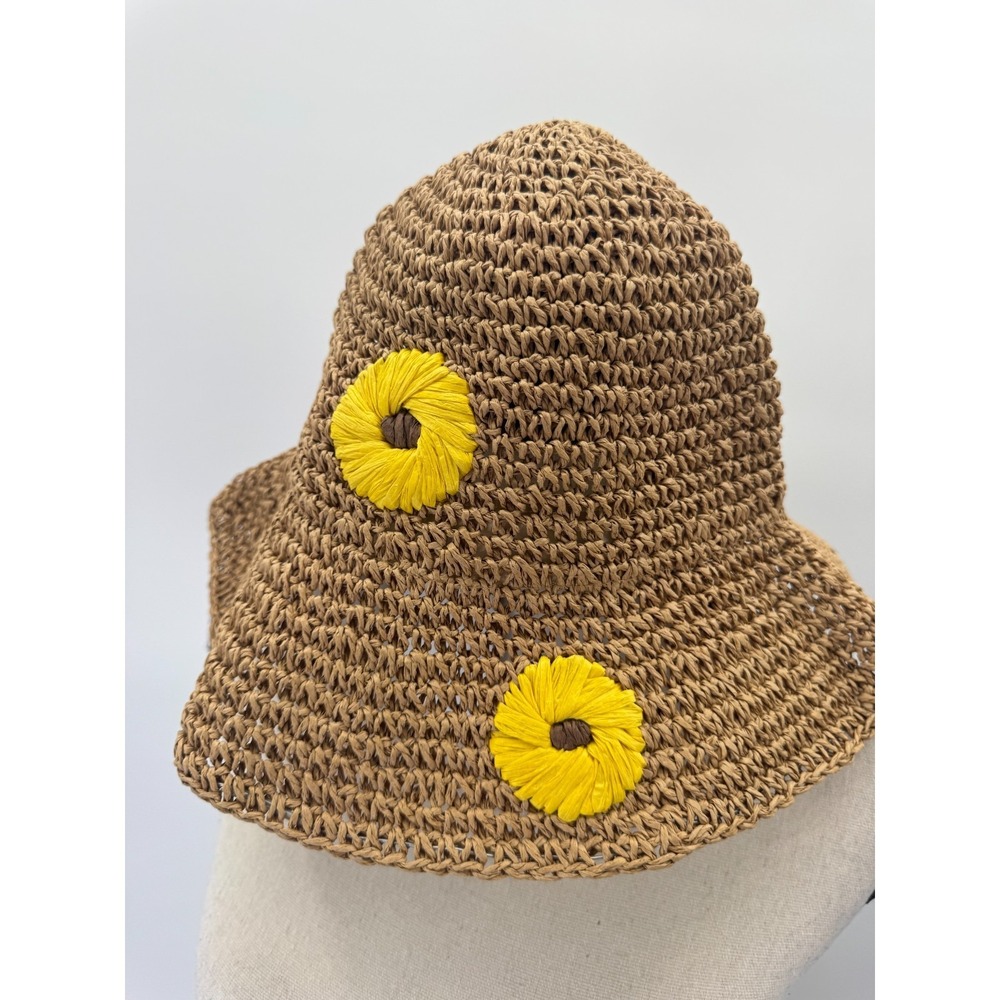 Cider Raffia Sunflower Bucket Straw Hat Crochet Yellow Flower Boho Festival Fall